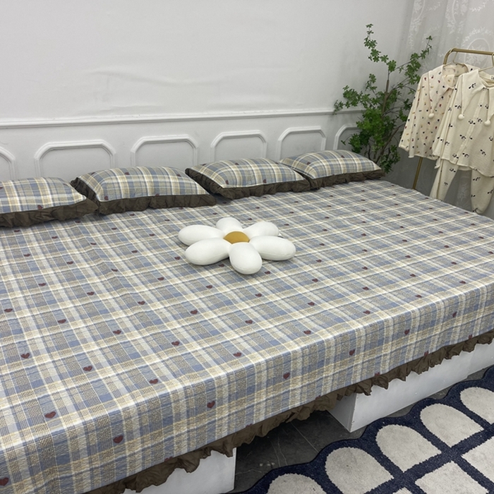 禧瑞谷 2025新款全棉纯棉双层花边绗缝夹棉榻榻米支持定制农村大炕盖格调蓝