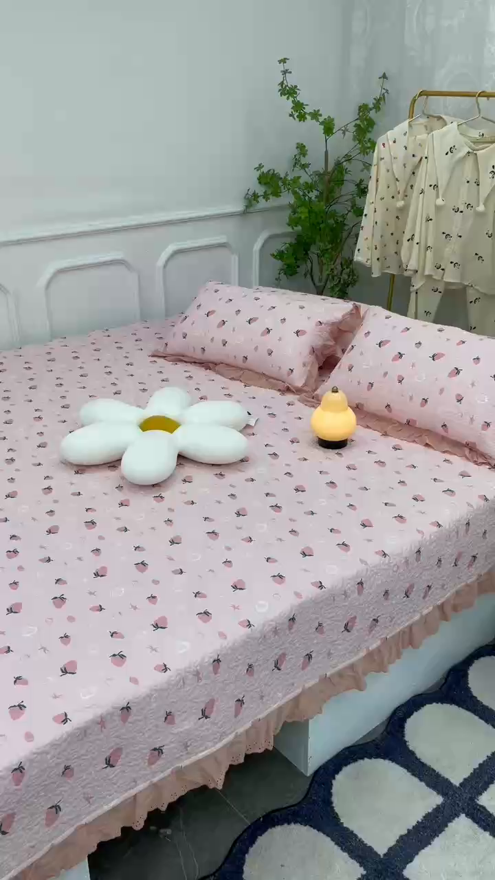 91家纺网 家纺一手货源 找家纺 禧瑞谷 2025新款全棉纯棉双层花边绗缝夹棉榻榻米支持定制农村大炕盖