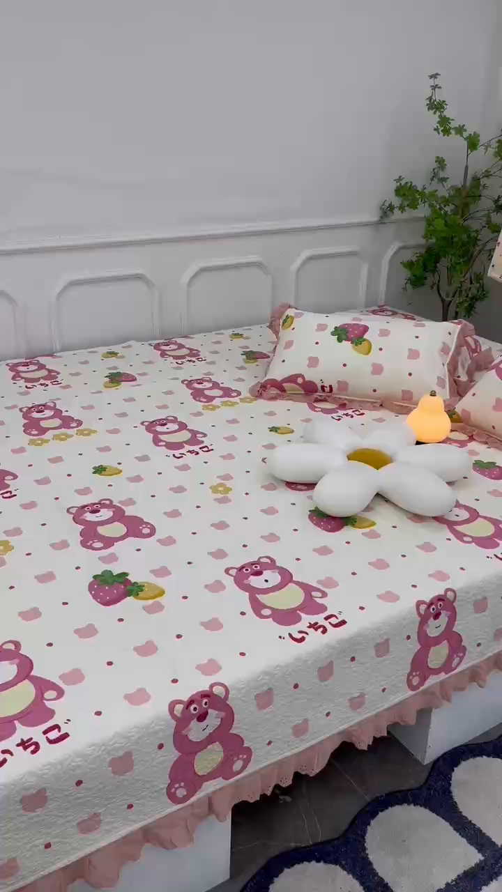 91家纺网 家纺一手货源 找家纺 禧瑞谷 2025新款全棉纯棉双层花边绗缝夹棉榻榻米支持定制农村大炕盖