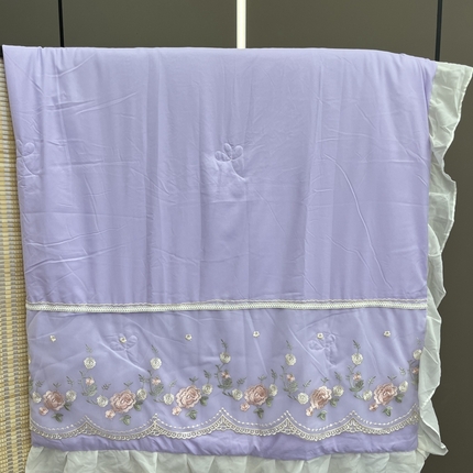 仲旺居家紡2025年新款云柔天絲棉法式手工蕾絲刺繡雪紡花邊夏被四件套夏被床蓋四件套清新夏被 玫瑰之戀-紫