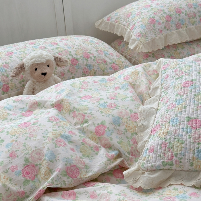 91家纺网 家纺一手货源 找家纺 佰织鑫2025新款纯棉砂洗全棉床盖款四件套-花蔓系列 畅游花海