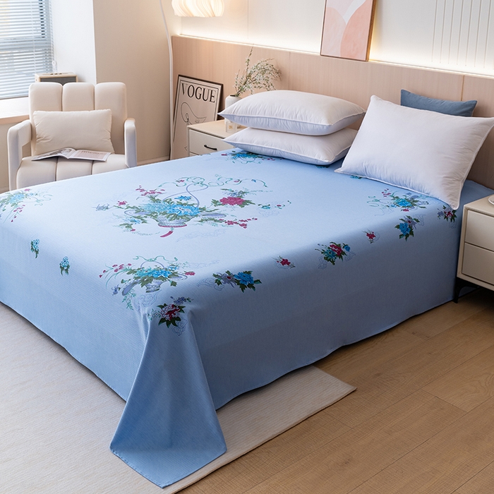 91家纺网 家纺一手货源 找家纺 居美良品 2025新款国民老上海单床单-凤穿牡丹 花蓝牡丹-蓝色