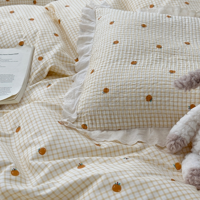 91家纺网 家纺一手货源 找家纺 佰织鑫2025新款纯棉砂洗全棉床盖款四件套-花蔓系列 橙意