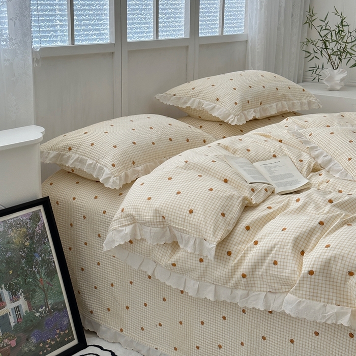 91家纺网 家纺一手货源 找家纺 佰织鑫2025新款纯棉砂洗全棉床盖款四件套-花蔓系列 橙意