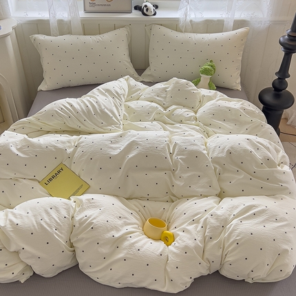 91家纺网 家纺一手货源 找家纺 N先生+V 13814689556 发大图/买家秀 2025新款超柔云感双层纱四件套 奶油波点