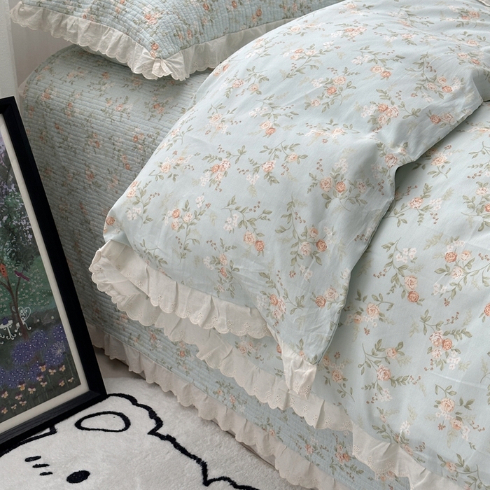 91家纺网 家纺一手货源 找家纺 佰织鑫2025新款纯棉砂洗全棉床盖款四件套-花蔓系列 夏沫