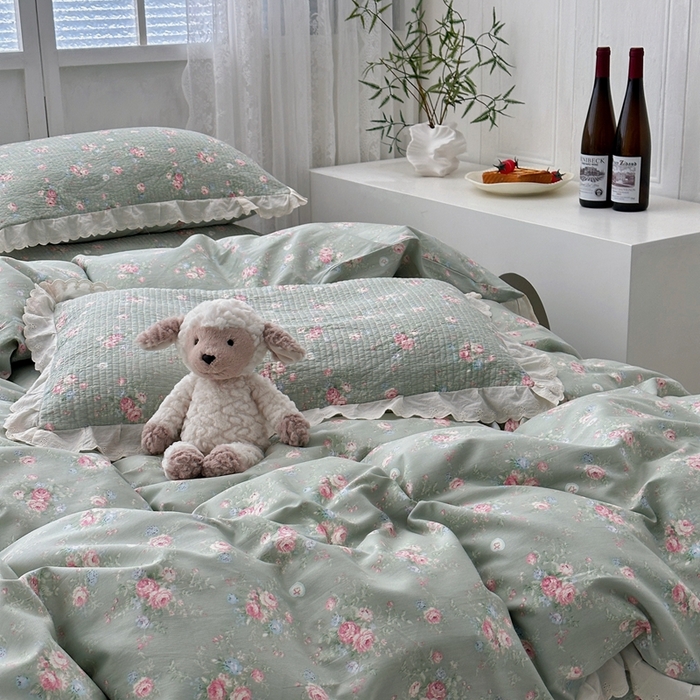 91家纺网 家纺一手货源 找家纺 佰织鑫2025新款纯棉砂洗全棉床盖款四件套-花蔓系列 春至