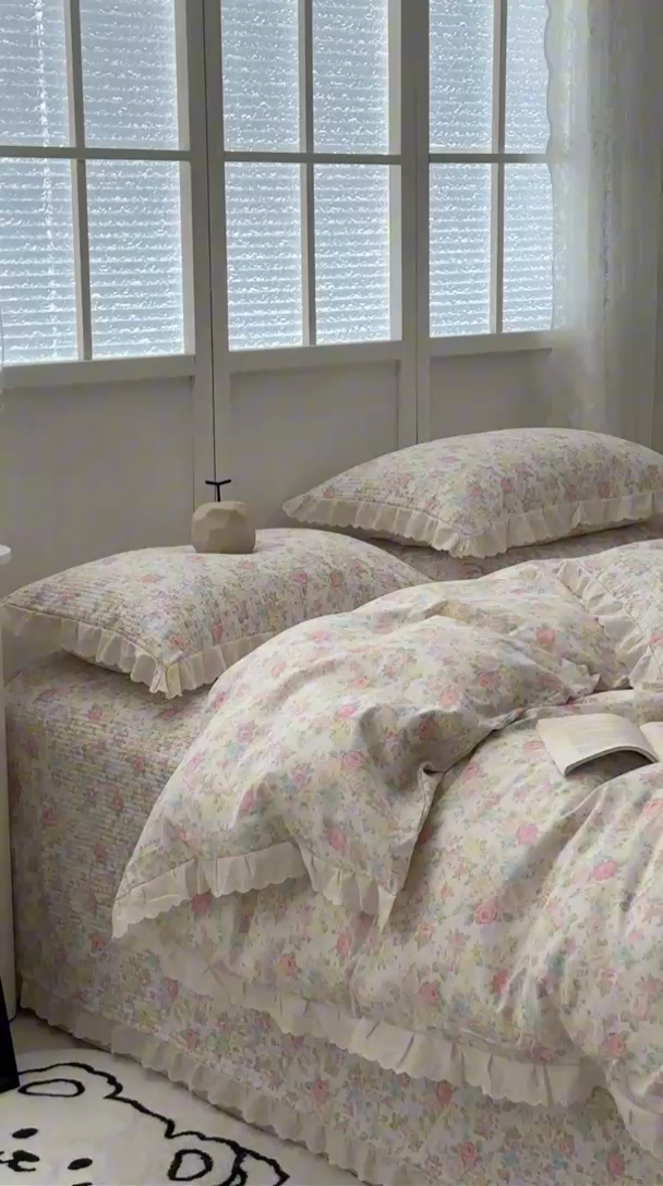 91家纺网 家纺一手货源 找家纺 佰织鑫2025新款纯棉砂洗全棉床盖款四件套-花蔓系列 畅游花海