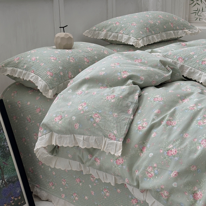 91家纺网 家纺一手货源 找家纺 佰织鑫2025新款纯棉砂洗全棉床盖款四件套-花蔓系列 春至