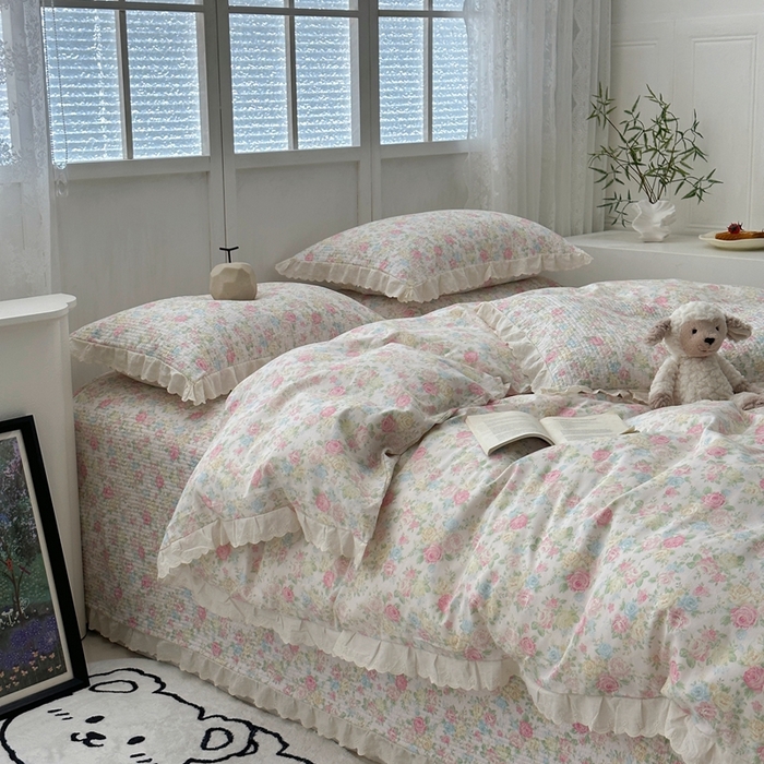 91家纺网 家纺一手货源 找家纺 佰织鑫2025新款纯棉砂洗全棉床盖款四件套-花蔓系列 畅游花海