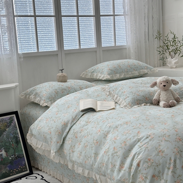 91家纺网 家纺一手货源 找家纺 佰织鑫2025新款纯棉砂洗全棉床盖款四件套-花蔓系列 夏沫