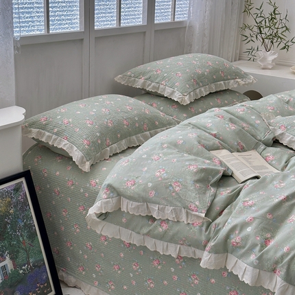 佰织鑫2025新款纯棉砂洗全棉床盖款四件套-花蔓系列 春至