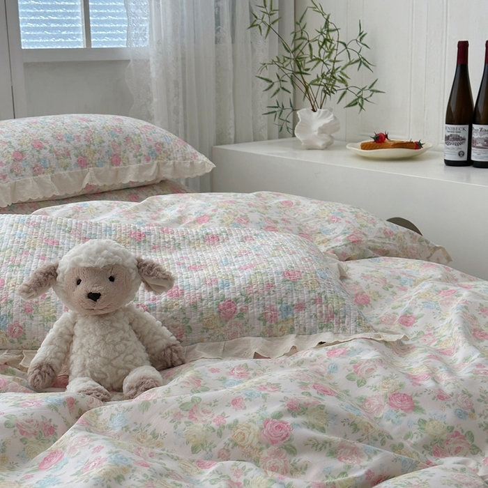 91家纺网 家纺一手货源 找家纺 佰织鑫2025新款纯棉砂洗全棉床盖款四件套-花蔓系列 畅游花海