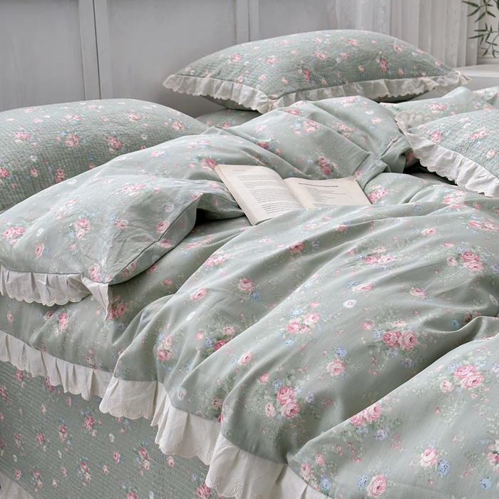 91家纺网 家纺一手货源 找家纺 佰织鑫2025新款纯棉砂洗全棉床盖款四件套-花蔓系列 春至