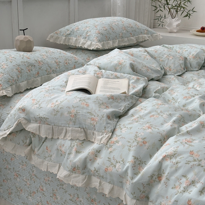 91家纺网 家纺一手货源 找家纺 佰织鑫2025新款纯棉砂洗全棉床盖款四件套-花蔓系列 夏沫