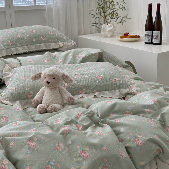 91家纺网 家纺一手货源 找家纺 佰织鑫2025新款纯棉砂洗全棉床盖款四件套-花蔓系列 春至