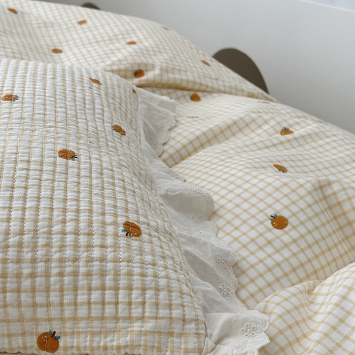 91家纺网 家纺一手货源 找家纺 佰织鑫2025新款纯棉砂洗全棉床盖款四件套-花蔓系列 橙意