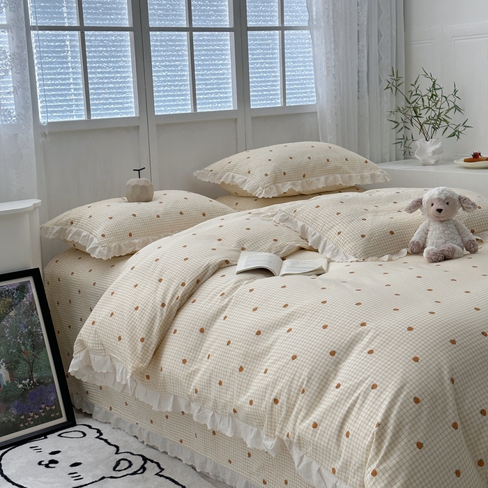 91家纺网 家纺一手货源 找家纺 佰织鑫2025新款纯棉砂洗全棉床盖款四件套-花蔓系列 橙意