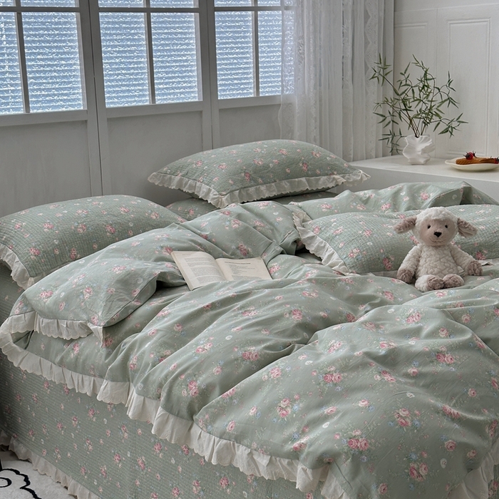 91家纺网 家纺一手货源 找家纺 佰织鑫2025新款纯棉砂洗全棉床盖款四件套-花蔓系列 春至