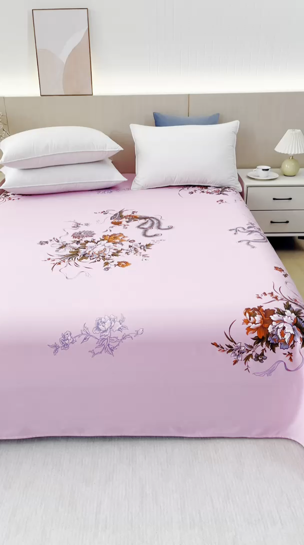 91家纺网 家纺一手货源 找家纺 居美良品 2025新款国民老上海单床单-凤穿牡丹 凤穿牡丹-浅粉