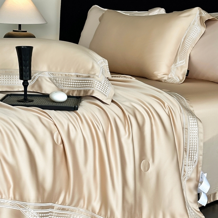 91家纺网 家纺一手货源 找家纺 馨蕊家居 2025新款80SLF奥地利兰精天丝夏被四件套-凯伦 夏被凯伦-香槟