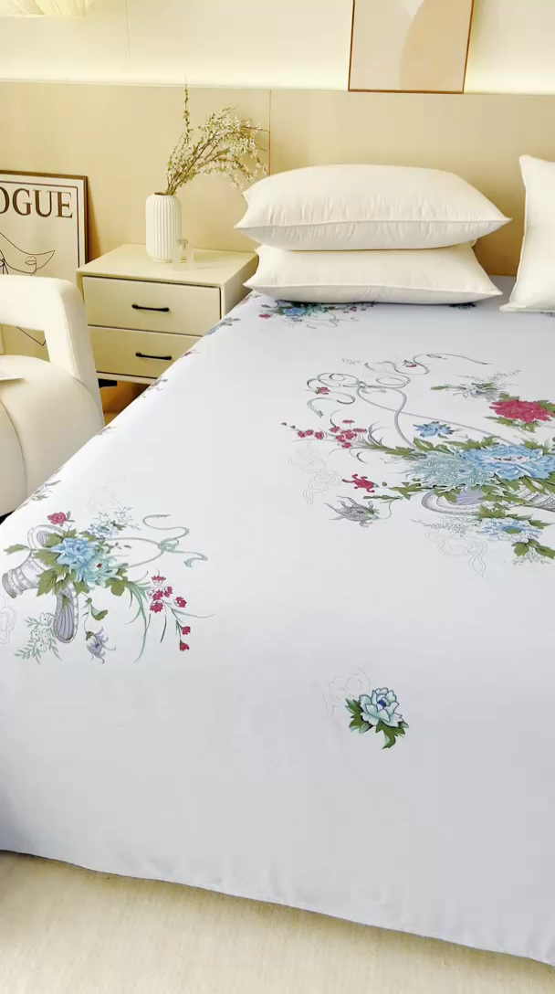 91家纺网 家纺一手货源 找家纺 居美良品 2025新款国民老上海单床单-凤穿牡丹 花蓝牡丹-蓝色