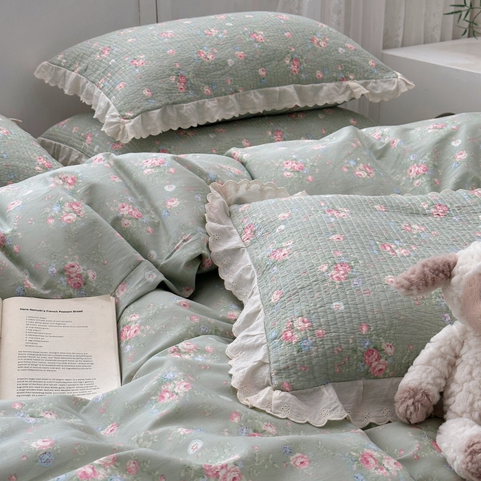 91家纺网 家纺一手货源 找家纺 佰织鑫2025新款纯棉砂洗全棉床盖款四件套-花蔓系列 春至