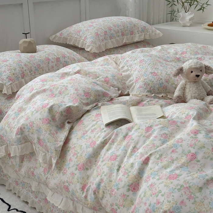 91家纺网 家纺一手货源 找家纺 佰织鑫2025新款纯棉砂洗全棉床盖款四件套-花蔓系列 畅游花海