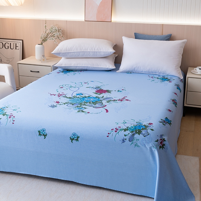 91家纺网 家纺一手货源 找家纺 居美良品 2025新款国民老上海单床单-凤穿牡丹 花蓝牡丹-蓝色