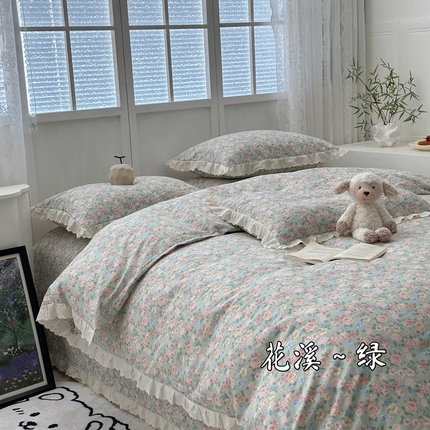 91家纺网 家纺一手货源 找家纺 （总）佰织鑫2025新款纯棉砂洗全棉床盖款四件套-花蔓系列