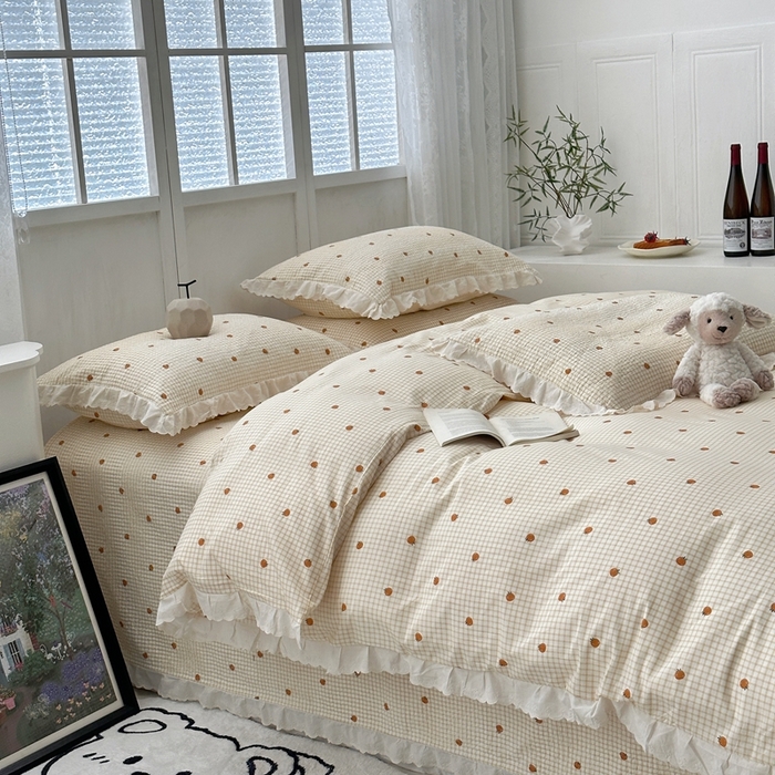 91家纺网 家纺一手货源 找家纺 佰织鑫2025新款纯棉砂洗全棉床盖款四件套-花蔓系列 橙意