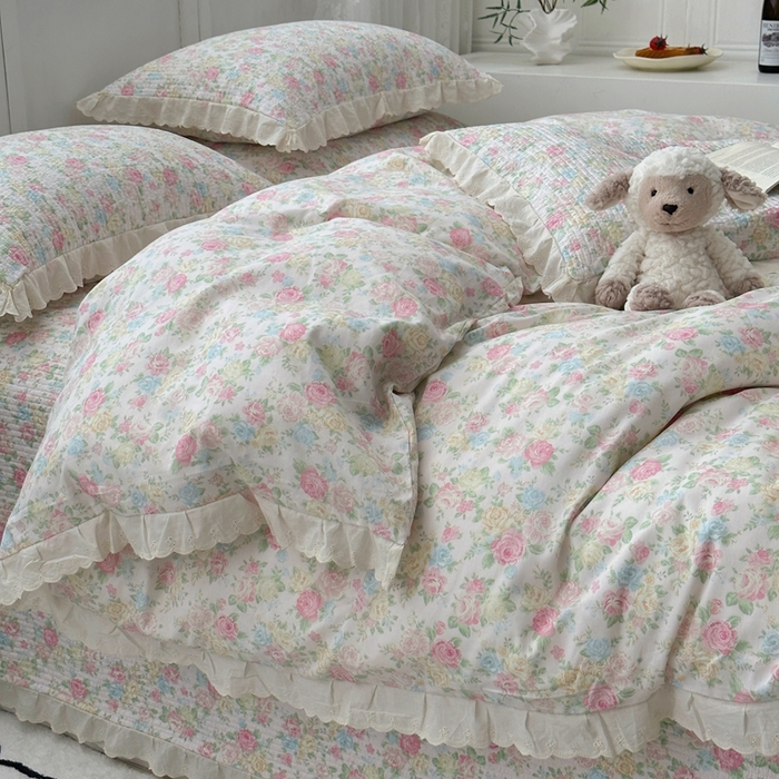 91家纺网 家纺一手货源 找家纺 佰织鑫2025新款纯棉砂洗全棉床盖款四件套-花蔓系列 畅游花海