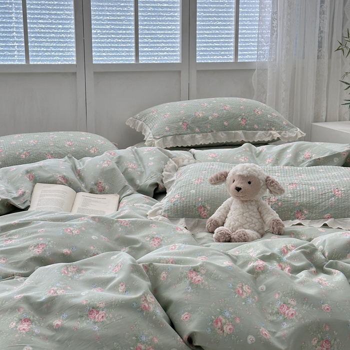 91家纺网 家纺一手货源 找家纺 佰织鑫2025新款纯棉砂洗全棉床盖款四件套-花蔓系列 春至