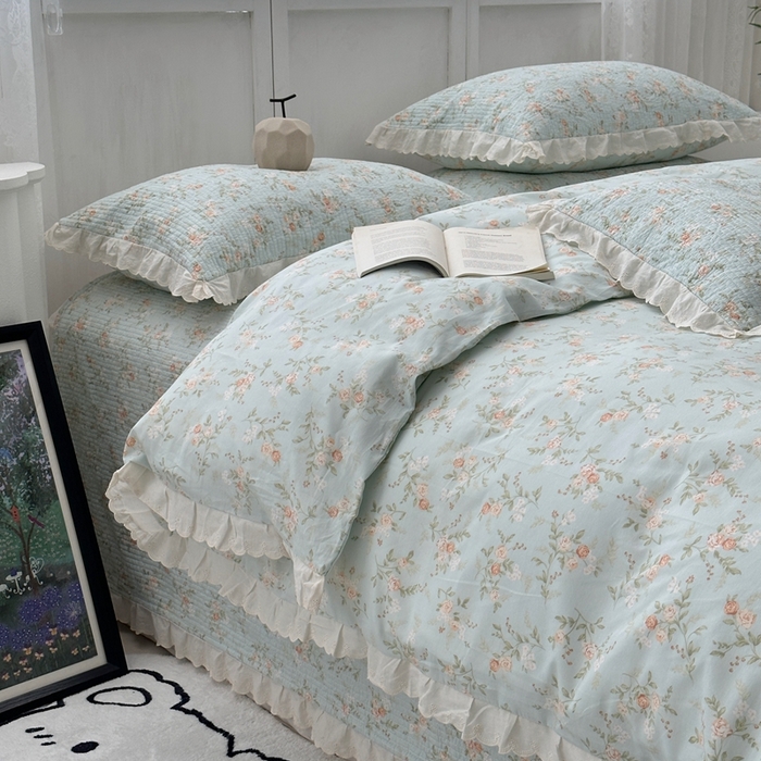 91家纺网 家纺一手货源 找家纺 佰织鑫2025新款纯棉砂洗全棉床盖款四件套-花蔓系列 夏沫