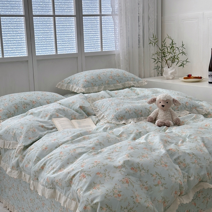 91家纺网 家纺一手货源 找家纺 佰织鑫2025新款纯棉砂洗全棉床盖款四件套-花蔓系列 夏沫