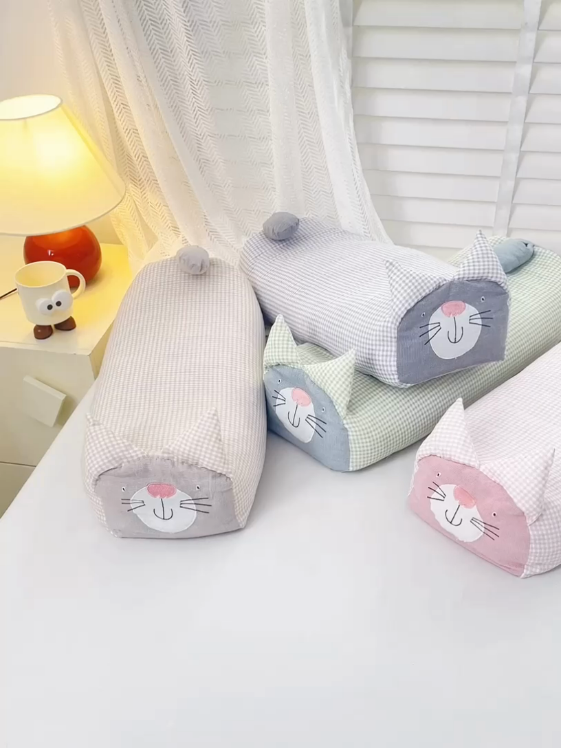 91家纺网 家纺一手货源 找家纺 （总）芯洲 2025新款A类有氧双层纱小猫直播爆款荞麦枕可爱卡通枕头枕芯
