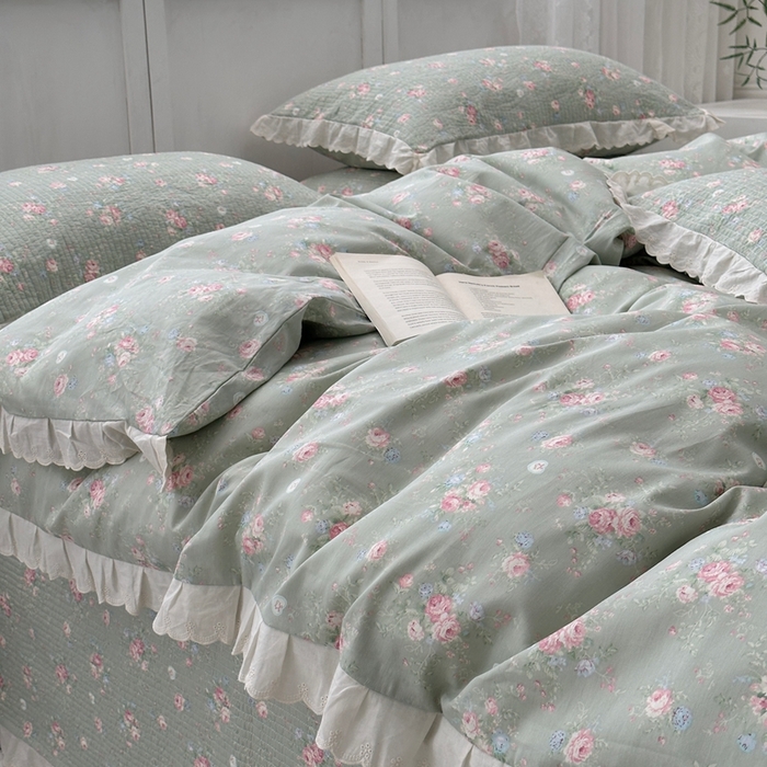 91家纺网 家纺一手货源 找家纺 佰织鑫2025新款纯棉砂洗全棉床盖款四件套-花蔓系列 春至