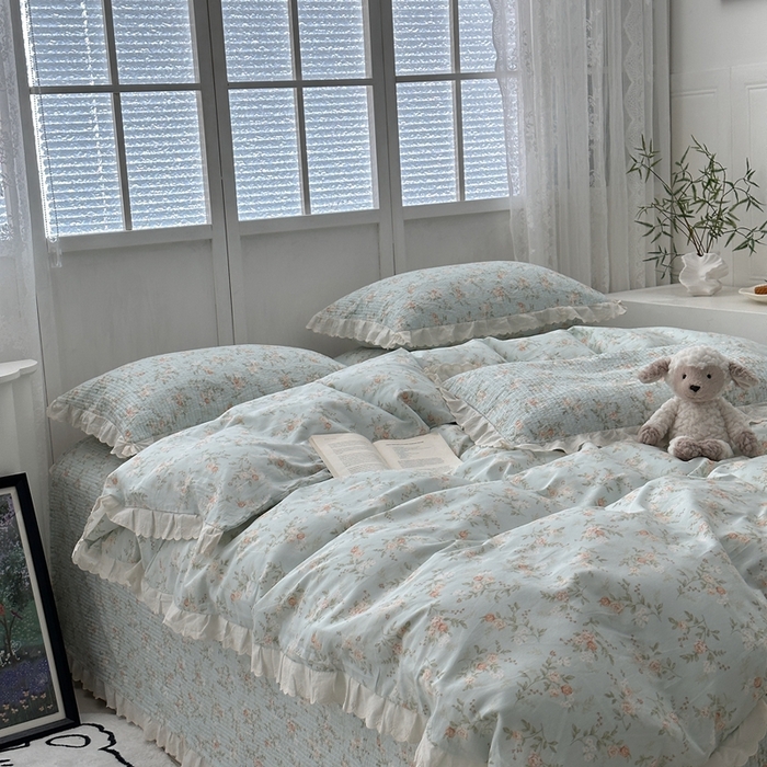 91家纺网 家纺一手货源 找家纺 佰织鑫2025新款纯棉砂洗全棉床盖款四件套-花蔓系列 夏沫