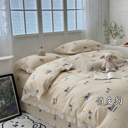 91家纺网 家纺一手货源 找家纺 （总）佰织鑫2025新款纯棉砂洗全棉床盖款四件套-花蔓系列