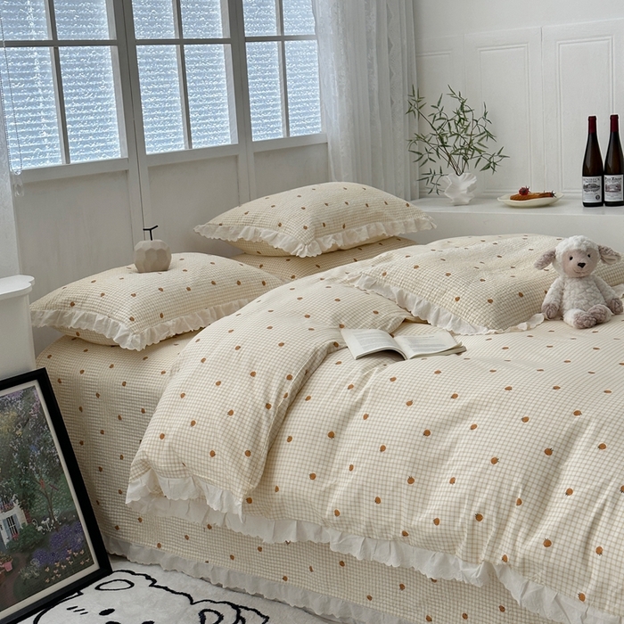 91家纺网 家纺一手货源 找家纺 佰织鑫2025新款纯棉砂洗全棉床盖款四件套-花蔓系列 橙意