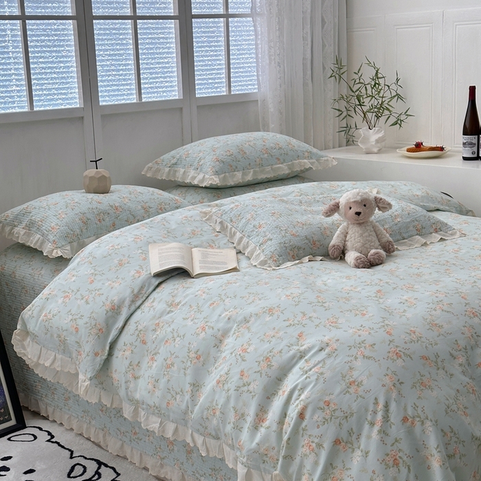 91家纺网 家纺一手货源 找家纺 佰织鑫2025新款纯棉砂洗全棉床盖款四件套-花蔓系列 夏沫