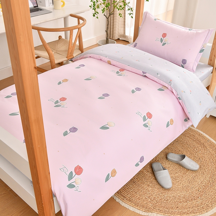 91家纺网 家纺一手货源 找家纺 乐旗家纺 2024新款13372全棉学生宿舍床单款三件套纯棉六件套 伊莲娜