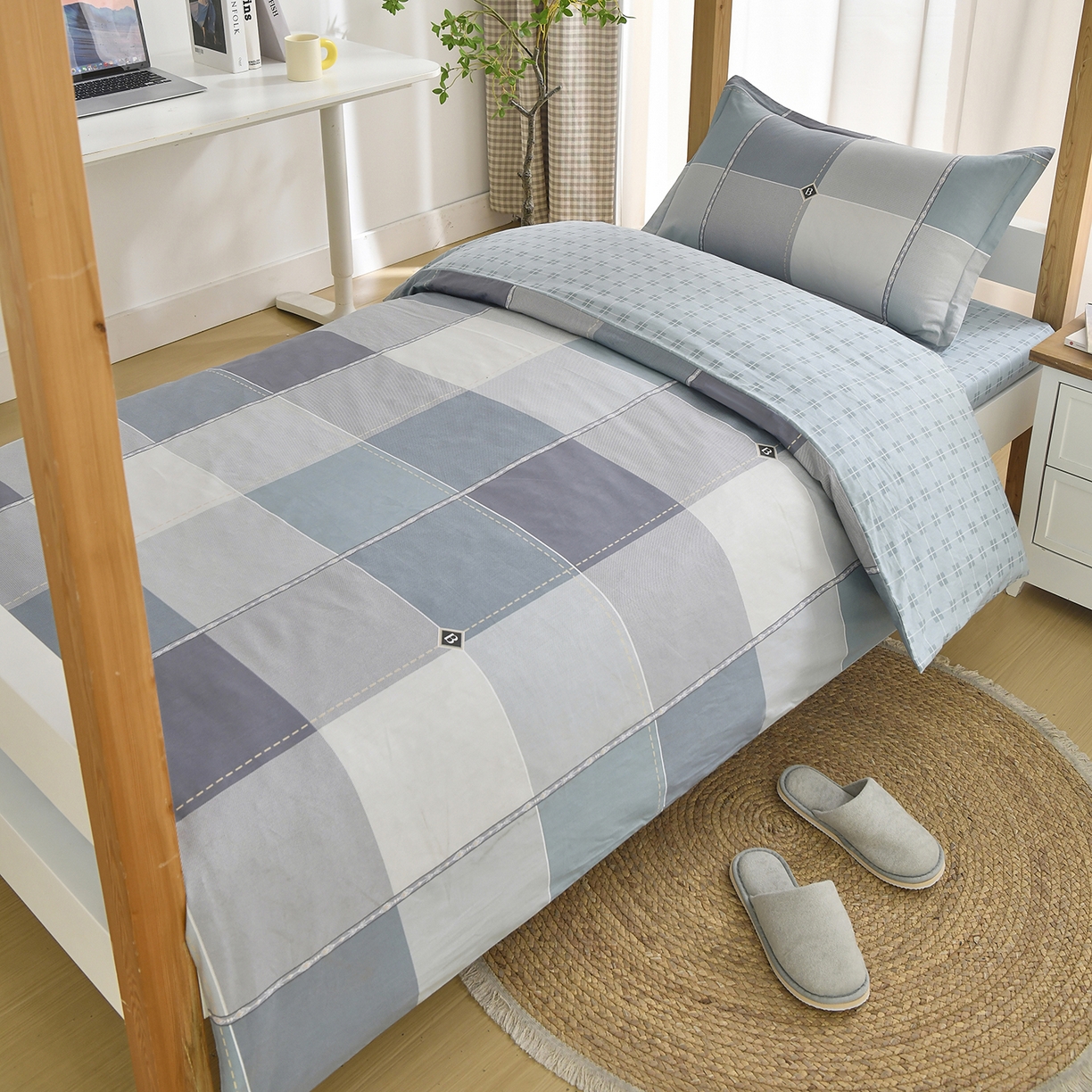 91家纺网 家纺一手货源 找家纺 乐旗家纺 2024新款13372全棉学生宿舍床单款三件套纯棉六件套 西雅图