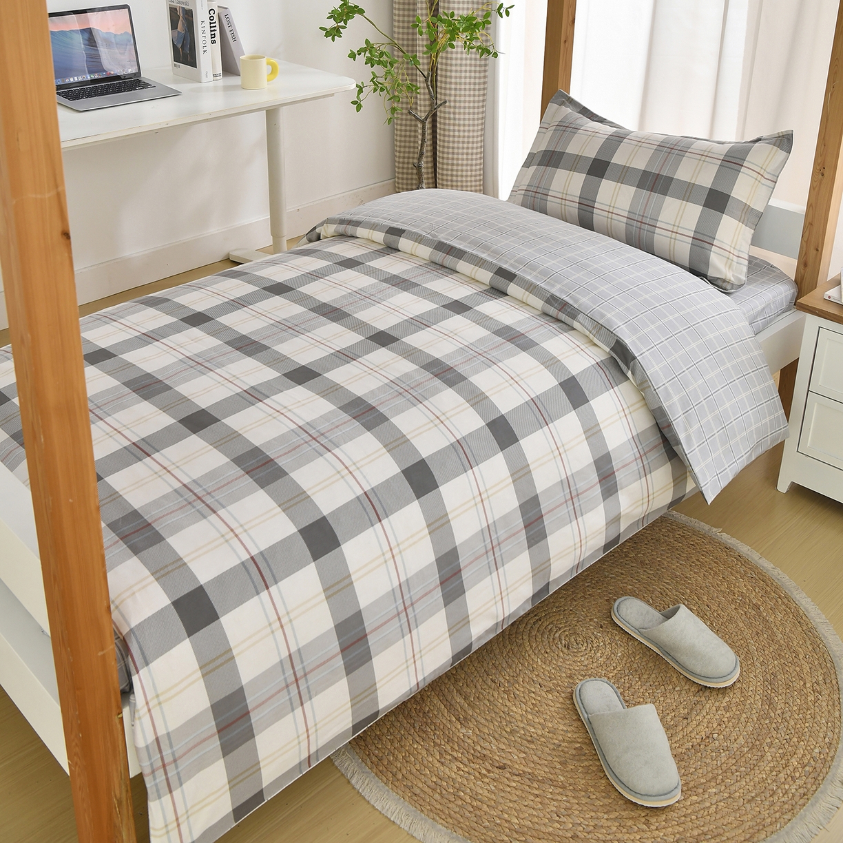 91家纺网 家纺一手货源 找家纺 乐旗家纺 2024新款13372全棉学生宿舍床单款三件套纯棉六件套 布拉格