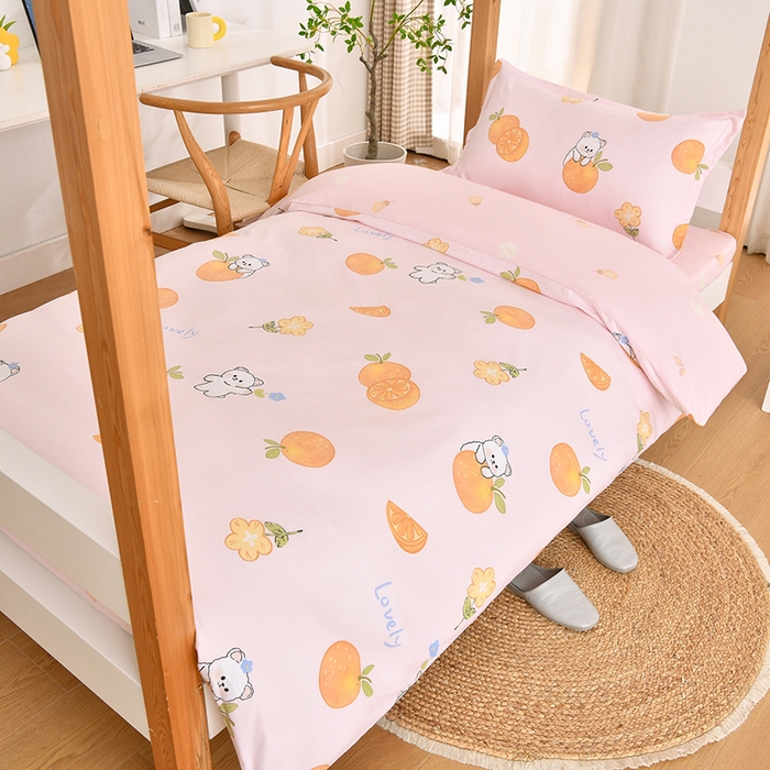 91家纺网 家纺一手货源 找家纺 乐旗家纺 2024新款13372全棉学生宿舍床单款三件套纯棉六件套 橙意满满