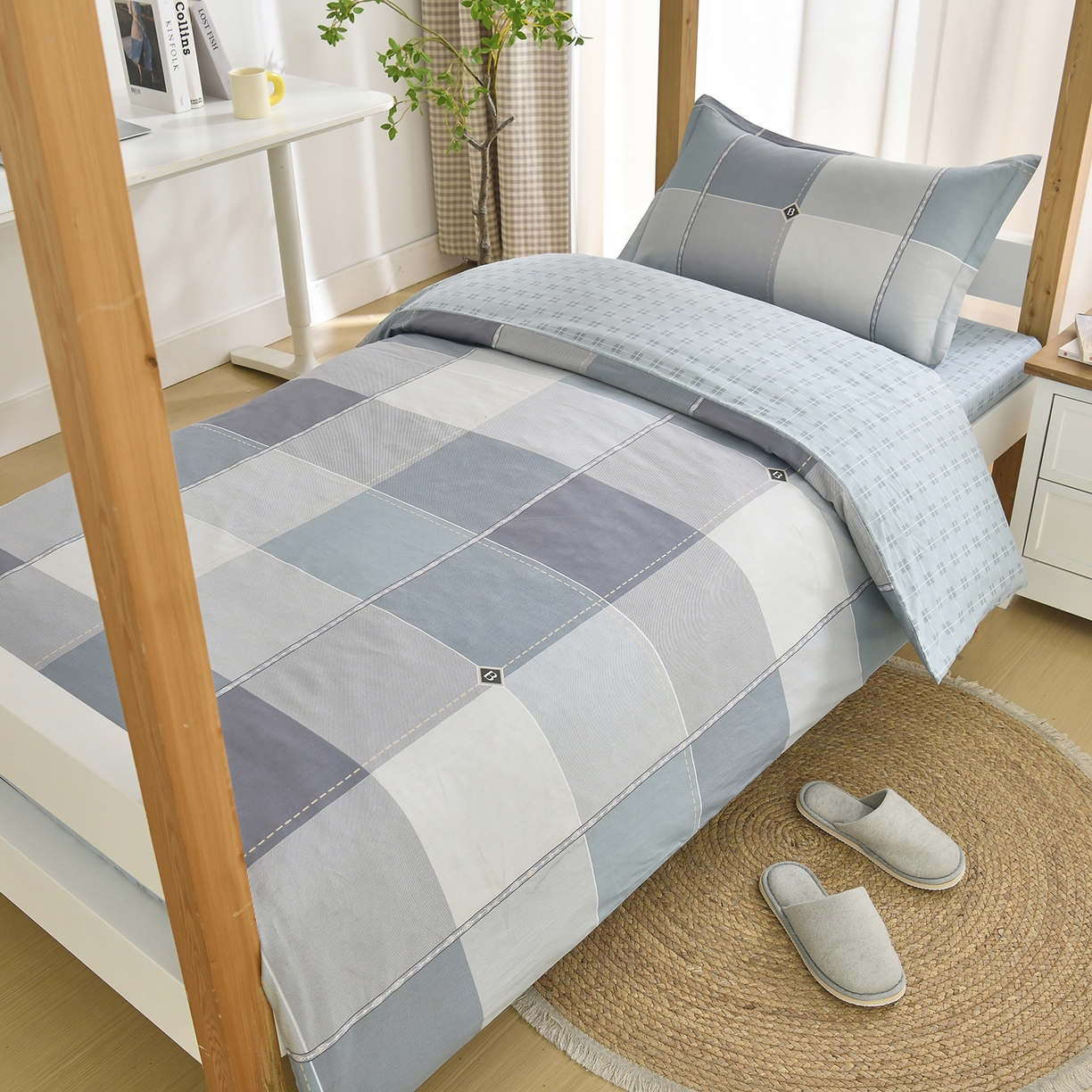 91家纺网 家纺一手货源 找家纺 乐旗家纺 2024新款13372全棉学生宿舍床单款三件套纯棉六件套 西雅图