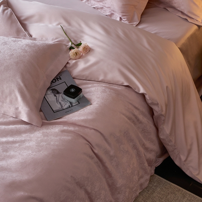 91家纺网 家纺一手货源 找家纺 （总）云胡 2025新款A类进口莱赛尔纤维棉四件套-紫芙-初荷粉