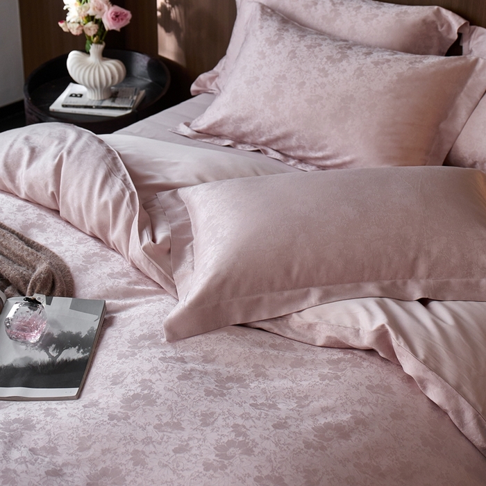 91家纺网 家纺一手货源 找家纺 （总）云胡 2025新款A类进口莱赛尔纤维棉四件套-紫芙-初荷粉