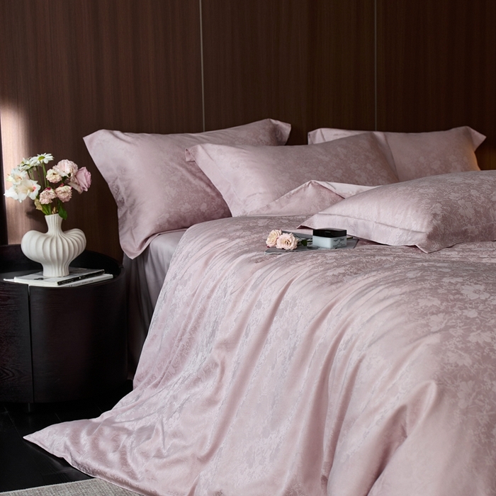 91家纺网 家纺一手货源 找家纺 （总）云胡 2025新款A类进口莱赛尔纤维棉四件套-紫芙-初荷粉