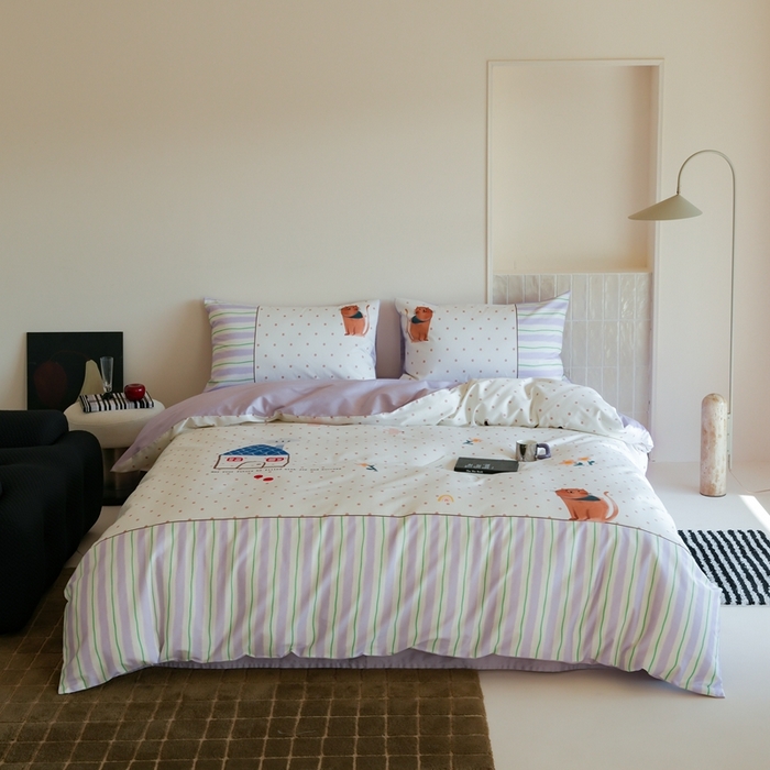 91家纺网 家纺一手货源 找家纺 （总）云胡 2025新款A类100%长绒棉纯棉四件套-猫咪日记